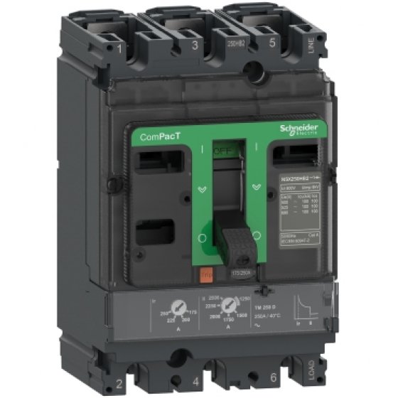 کلید اتوماتیک قابل تنظیم 250 آمپر 36kA اشنایدر، کد فنی C25F3TM250